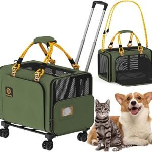 PAWZIDEA Large Expandable Rolling Pet Carrier with Wheels for 2โ4 Cats | Foldable Soft-Sided Carrier For 2โ4 Cats Collapsible Small Medium Dog Crate For Car...