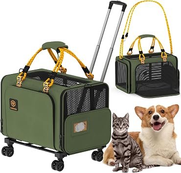 PAWZIDEA Large Expandable Rolling Pet Carrier with Wheels for 2–4 Cats | Foldable Soft-Sided Carrier For 2–4 Cats Collapsible Small Medium Dog Crate For Car...