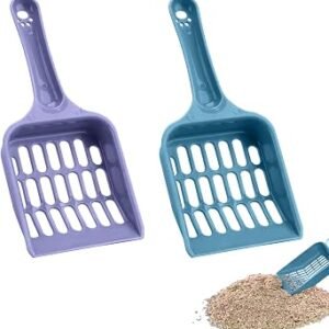 2 Pcs Cat Litter Scoop, Strong Cat Poop Scoop, Plastic Cat Litter Tray Scoop, Poop Scoop Cat Litter, Pooper Scooper Cat Handy Sand Sifter Poop Sieve Cleaning Tool Cat Scoop Set, (Blue and Purple)