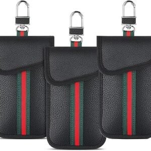 3 Pack Signal Blocking Key Pouch, Faraday Bag for Car Key Fobs, Anti-Theft RFID Blocking Key Fob Protector for Car Security (Black Stripe)