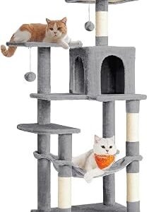 Feandrea Cat Tree Tower, 137.7 cm Multi-Level Plush Cat Condo