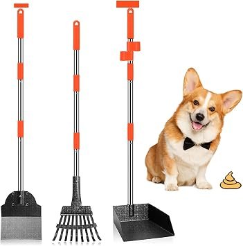 3 Pack Metal Pet Poop Scoop,Tray and Rake,Adjustable Long Handle