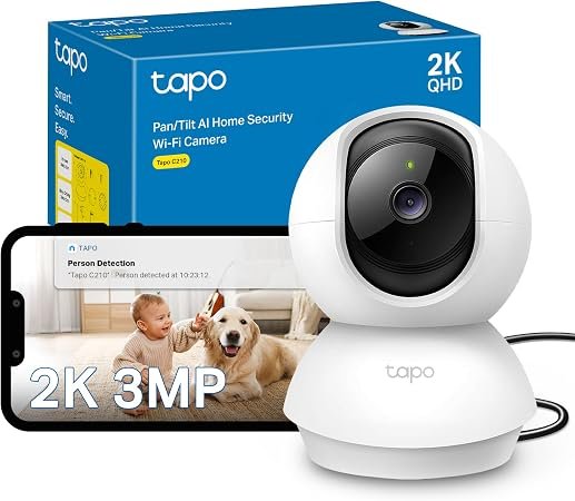 Tapo C210 2K 3MP Pan/Tilt Indoor Security Camera Pet Camera House Security | CCTV Camera, Dog Cat Camera, Baby Camera, 360° View, No Monthly Fee, Night...