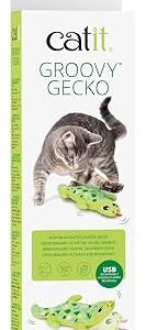 Catit Groovy Mini Gecko, Motion-Activated Rechargable Cat Toy with Catnip