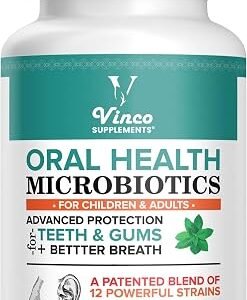 Vinco Oral Health Probiotics for Healthy Teeth, Gums, & Fresh Breath with BLIS K12 M18 - Dental Probiotics for Mouth Bad Breath Treatment for Adults & Kids - 100 Mint Chewable Tablets - Made in The UK