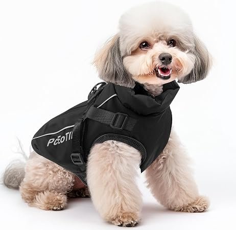 PcEoTllar Waterproof Reflective Dog Coat with Harness for Winter, Black-L | warm dog coat. Waterproof & reflective for winter walks, skiing & snow....
