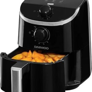 Daewoo 2L Compact Manual Air Fryer ? Space-Saving Mini Air Fryer with 80-200?C Temperature Control, 30-Minute Timer, Energy Efficient, Oil-Free Cooking, Healthy Frying for Small Households