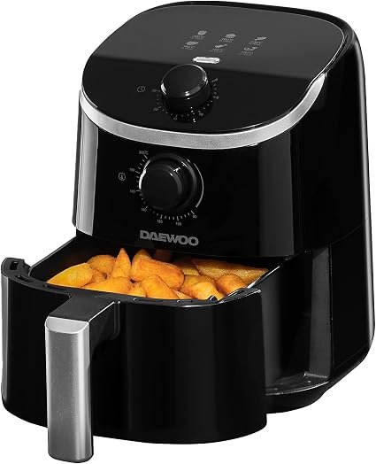Daewoo 2L Compact Manual Air Fryer ? Space-Saving Mini Air Fryer with 80-200?C Temperature Control, 30-Minute Timer, Energy Efficient, Oil-Free Cooking, Healthy Frying for Small Households