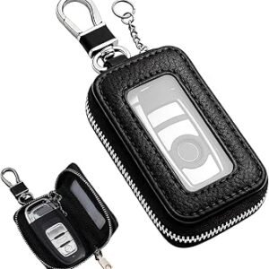 Car Key Pouch with Zipper, Key Fob Holder Case with Window & Swivel Hook | Viewing Window, Textured Exterior, Secure Zip Closure, 360-Degree Swivel Clip...