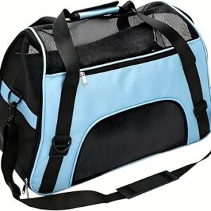 Expandable Foldable Pet Travel Carrier 55x34x25cm Oxford Cloth Breathable Mesh Cat Puppy Bag Multi Carry Straps Safety Clip Soft Transport Tote for Small Kittens Dogs Vet Car Trips (Blue)