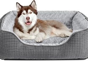 JOEJOY Extra Large Dog Bed Washable, Soft Rose Velvet Dog Bed Low Front Edge Pet Bed Non-Slip Bottom Puppy Bed, Orthopedic Calming Pet Bed For Labrador, Golden Retriever, Grey, 89?64?23 cm