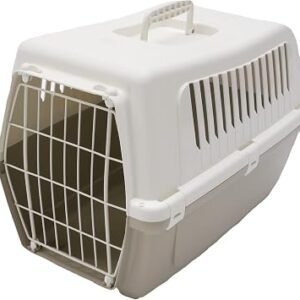 Rosewood Vision Classic 50 Cat Carrier, Small ? Pet Travel Crate, Portable Hard-Shell Plastic Carrier for Cats, Kittens and Small Pets ? Mocha/White