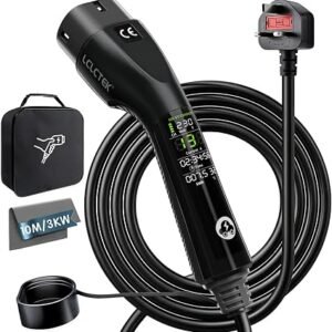 3KW EV Charger Cable Type 2 to 3 Pin Plug,Portable UK 3 Pin EV Charger,Electric Car Charger [6/8/10/13A],EV Car Charger with LED Display,IP65 Waterproof,Type 2 Cable EVs and PHEV (10M)