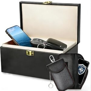 Extra Large Capacity Faraday Box for Car Keys with 2 RFID Key Pouches ? Signal Blocking Anti-Theft Storage Box for Multiple Keyless Entry Keys