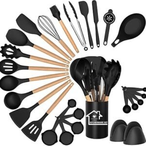 Silicone Kitchen Utensils Set, 28pcs Kitchen Silicone Utensils Set, Kitchen Accessories for Nonstick Heat Resistant Utensil Set, Kitchen Tools & Gadgets, Black
