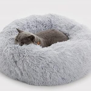 Enjamoy Plush Donut Cat Bed Calming Dog Bed Small, Grey 50cm