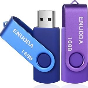 ENUODA 16GB USB Stick 2 Pack USB 2.0 Flash Drive Swivel Design Pen Drive Memory Stick Thumb Drive for Data Storage (Purple Blue)