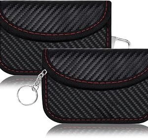 Faraday Pouch for Car Keys, 2 Pack Small Leather Faraday Bag Cage Keyless Car Key Pouches Signal Blocker Safe Protector RFID Anti-Theft Blocking for Remote Entry Keys