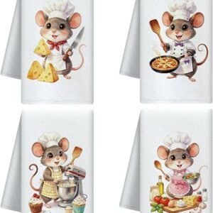 CUTHOLLOW 4Pcs Chef Mouse Kitchen Towels Cute Tea Towels