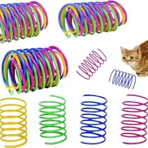 12 Pcs Colourful Cats Springs Toys - Interactive Cat & Kitten Toys, Durable Plastic Spring Cat Toy for Swatting, Biting, Hunting, Enrichment Play, Fun Kitten Toy to Keep Kittens Active & Engaged