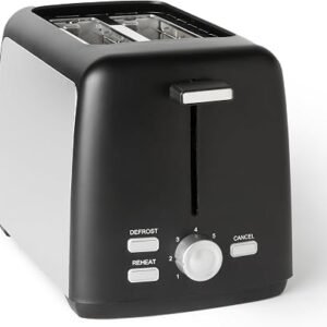 Amazon Basics Toaster 2 Slice with 7 Shade Settings and Removable Crumb Tray, Extra Wide Slots, 800W, Black