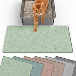 OHMO Small Cat Litter Mat for Tray, Space Pattern, 48x30cm, Sage Green