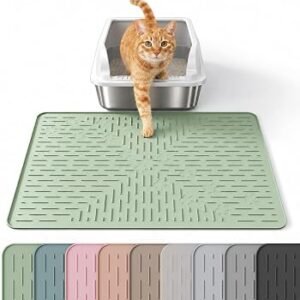 OHMO Cat Litter Mat for Litter Tray, Paw Pattern, 60x40cm, Sage Green