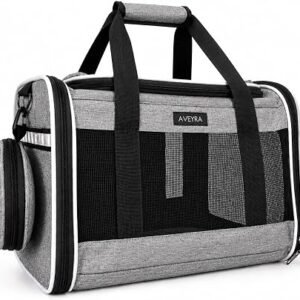 AVEYRA Cat Carrier Bag for Cats & Small Dogs, Expandable Top Soft-Sided Foldable Travel Bag with Breathable Mesh, Shoulder Strap, Washable Pad & 2 Foldable Feeding Bowls