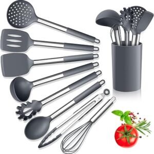 Herogo Grey Kitchen Utensil Set, 9 Pcs Silicone Cooking Utensil with Holder