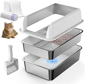 Suzzipaws XL Stainless Steel Sifting Cat Litter Tray with Lid