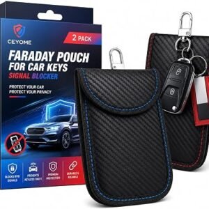 CEYOME Faraday Pouch for Car Keys, 2 Pack Signal Blocker, Red and Blue | Carbon fibre, Compact pouch size, Home and travel use, Helps block keyless car signals