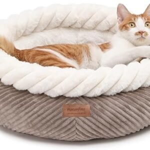 FUKUMARU Cat Beds for Indoor Cats, Washable Round Donut Cat Bed, Super Soft Cute Dog Bed for Small Dogs and Puppy, Cozy Plush Faux Fur Calming Pet Bed with Anti-Slip Bottom, 53 cm, Camel