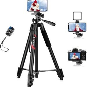 NEEWER Camera Tripod, 57.5"/146cm Phone Tripod Stand TP53 | Lightweight Portable Travel Stand, Cold Shoe Cellphone Holder Mount Compatible with iPhone, for Video Recording Filming