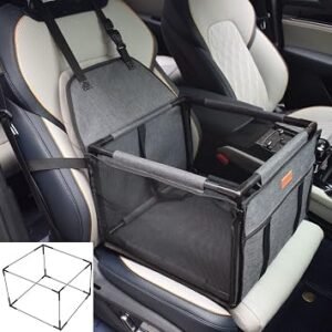 GoBuyer Waterproof Pet Dog Car Seat Booster Carrier Box and Basket with Seat Belt Harness Restraint for Puppy Cat Travel (Grey, Standard 40x40cm)