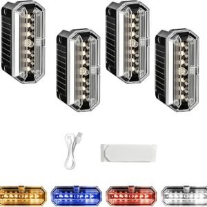 4Pcs Solar Led Flashing Light, 6 Modes Warning Safety Light, Vibration Sensor/Touch Control Waterproof Strobe Light for Truck Van Trailer Caravan Camper(White)