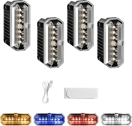 4Pcs Solar Led Flashing Light, 6 Modes Warning Safety Light, Vibration Sensor/Touch Control Waterproof Strobe Light for Truck Van Trailer Caravan Camper(White)