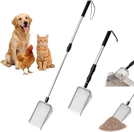 2PCS Chicken Poop Scooper, 106CM Stainless Adjustable Cat Scooper Litter