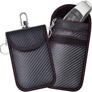 Faraday Bag for Key Fob, 2 Pack Car RFID Signal Blocking Pouch, Anti-Theft Signal Blocker Protector, Anti-Hacking Case Blocker, Faraday Key fob Protector (Carbon Fiber Texture)