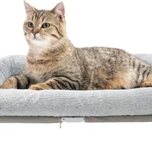 GUUSII HOME Raised Cat Beds for Indoor Cats Foldable Kitten Pet Hammock Elevated Kitty Chair Large High Puppy Cot Self-Supporting Sofa Couch with Sturdy Metal Frame Washable Cover 64X40X19 cm(Grey)