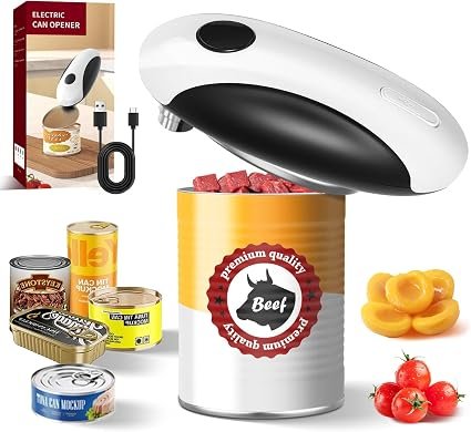 Rechargeable Electric Can Opener, One-Touch Automatic Tin Opener with Smooth Edge Cutting and Lid Remover, 360? Electric Can Openers for Any Size,Easy for Seniors,Arthritic Hands,Pretty Nailed Fingers