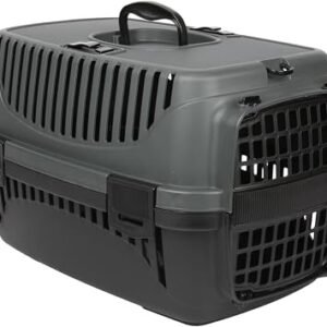 Jolie Max Pet Carrier - Lightweight Transport Crate for Small Animals - Removable Gate - Ventilated Design - Seatbelt Clip - Portable Box for Cats, Dogs, Kittens (Grey) (Anthracite)