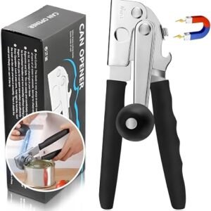 Hand Crank Can Opener,Commercial Can Opener Manual Heavy Duty with Comfortable Extra-Long Handles,for Seniors and Kitchen, Large Handheld Can Open Easy for Big Cans (Black)