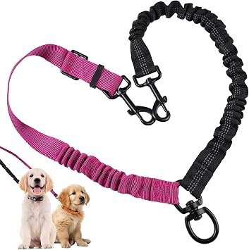 Double Dog Lead for Walking 2 Dogs 360? No Tangle, 40-80cm Bungee Dog Lead