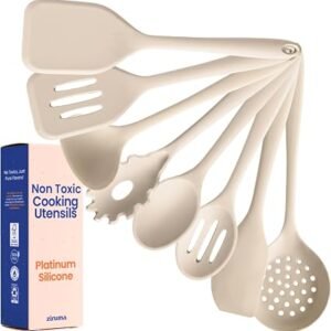 NonToxic Platinum Silicone Utensils, 100% Plastic-Free, 8-Pcs, Beige