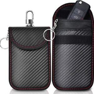 2 Pcs Pouch for Car Keys, Anti Theft Car Key Signal Blocker Pouch, RFID Blocking Cars Key Protection Bag, Keys Fob Protection Pouch with Metal Clip & Sturdy Close
