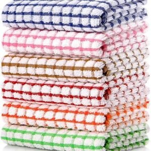 LAZI Kitchen Dish Towels, 16 Inch x 25 Inch Bulk Cotton Kitchen Towels, 6 Pack Dish Cloths for Dish Rags for Drying Dishes Clothes and Dish Towels