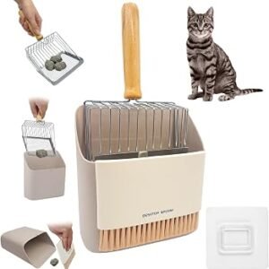 Stainless Steel Cat Litter Scoop Set with Holder & Broom