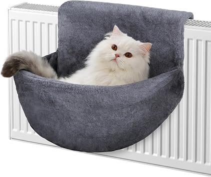 Petlicity Deluxe Cat Radiator Bed ? Round Cat Hammock Bed (Plush Grey)
