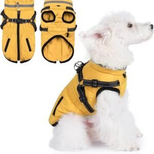 Dog Coat With Harness - Waterproof Winter Jacket for Small Medium Large Dogs, Warm Cold Weather Coat With Built-In Harness (yellow, XS)