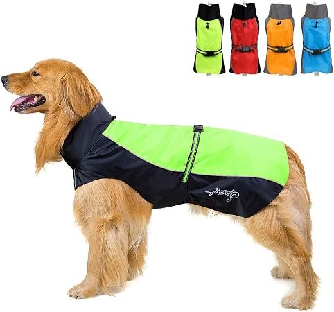 Zunea Waterproof Dog Raincoats for Medium Large Dogs Green 3XL | Lightweight, Reflective, Mesh Lined, Windproof, Rainy Walks, Outdoor Hunting Hiking, Rain...